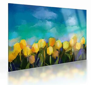 Skleněný obraz žlutých tulipánů (70x50 cm)
