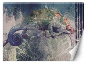 Fototapeta, Chameleon na větvi v džungli - 350x245 cm