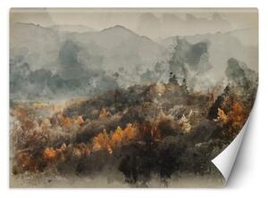 Fototapeta, Podzimní les zahalený v mlze - akvarelová abstrakce - 100x70 cm