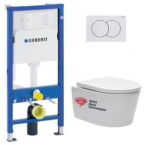 Závěsný WC set Geberit s bezokrajovým WC Swiss Aqua Technologies, sedátkem SoftClose a tlačítkem