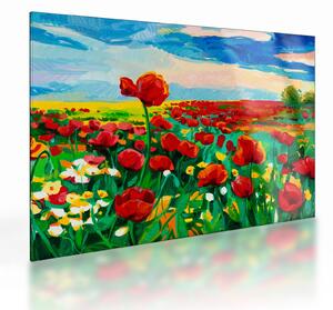 Skleněný obraz pole s vlčími máky (70x50 cm)