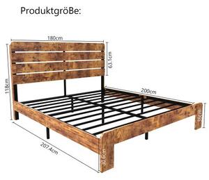 Manželská postel AIORBER 140x200 cm s vysokým čelem, robustní rám, úložný prostor, tichá, snadná montáž, hnědá barva