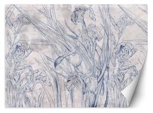 Fototapeta, Modré obrysy listů a květů - 368x254 cm