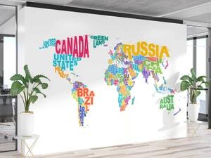 Fototapeta, Mapa světa - barevné nápisy - 150x105 cm