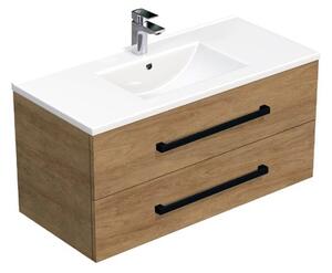 Koupelnová skříňka s černou úchytkou a umyvadlem SAT Cube Way 100x53x46 cm dub Hickory mat CUBE46C1002DHMOD