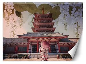 Fototapeta, Gejša a chrám Senso Ji v Tokiu - 200x140 cm