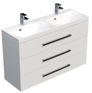 Koupelnová skříňka s dvojumyvadlem SAT Cube Way 120x76,5x40 cm bílá lesk CUBE21203BL