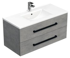 Koupelnová skříňka s černou úchytkou a umyvadlem SAT Cube Way 100x53x46 cm beton mat CUBE46C1002BEMOD