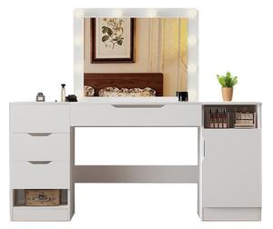Velká toaletka s LED zrcátkem, bílá, se zásuvkami na kosmetiku, ve stylu loft