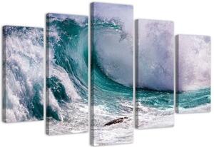 Obraz na plátně pětidílný Přírodní vlny moře - 100x70 cm