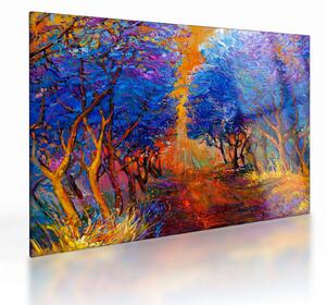 Skleněný obraz - Podzimní koruny stromů, moderní impresionismus (70x50 cm)