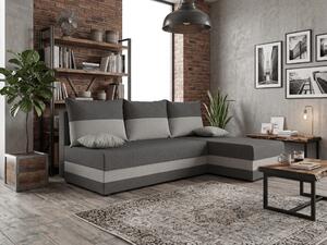 Rozkládací oboustranná sedací souprava do L VALERIO SLIM 200x140 cm, tmavě šedá/světle šedá + 2 polštářky ZDARMA