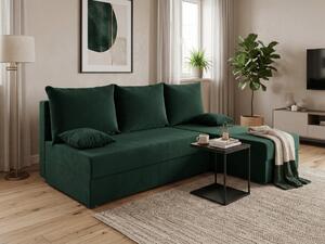 Rozkládací oboustranná sedací souprava do L VALERIO SLIM 200x140 cm, tmavě zelená + 2 polštářky ZDARMA
