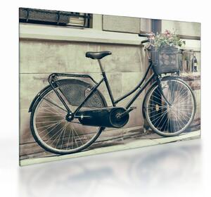 Skleněný obraz - Vintage kolo s květinami (70x50 cm)
