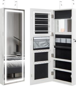 Velká šperkovnice COSTWAY 120 cm se zrcadlem LED, závěsným zrcadlem po celé délce, vnitřním zrcadlem, úložným prostorem a uzamykatelnými magnetickými dvířky