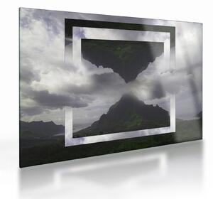 Skleněný obraz - Hory na Islandu, geometrická koláž (70x50 cm)