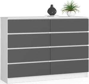 BDW, komoda s 8 zásuvkami, 138x40x99 cm, K140, bílá / edá