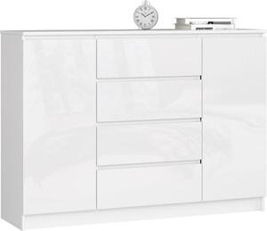 BDW, komoda se 4 zásuvkami, 139x40x99 cm, K140, bílý vysoký lesk