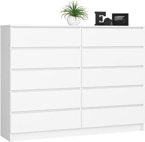 BDW, komoda s 10 zásuvkami, 160 × 40 × 121 cm, K160, bílá