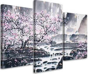 Obraz na plátně třídílný Japonsko Cherry Blossom Pink Nature - 90x60 cm