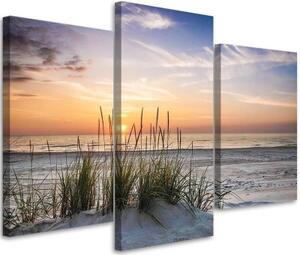 Obraz na plátně třídílný Západ slunce na pláži - 60x40 cm