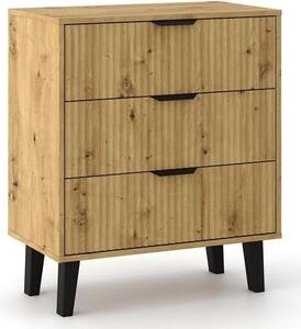 BDW, komoda Scandi, se 3 zásuvkami, lonice, 80 × 40 × 75 cm, dub Artisan