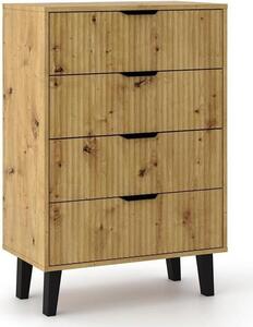 BDW, komoda Scandi, 4 zásuvky, lonice, obývací pokoj, 80×40×90, dub Artisan