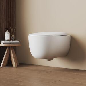EMKE Závěsné WC, technika Superspin, jednootvorové, 355x365x555mm, keramické, úsporné, přímé splachování, sedátko Soft-Close, lesklá bílá