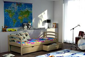 Dětská postel s úložným prostorem Tornádo, Borovice přírodní, 90x200 cm