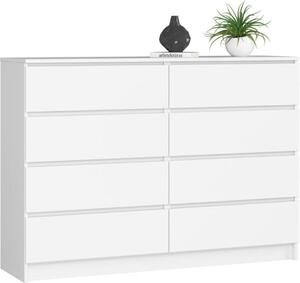 BDW, komoda s 8 zásuvkami, 138x40x99 cm, K140, bílá