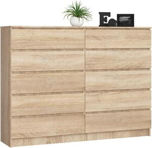 BDW, komoda s 10 zásuvkami, 160×40×121 cm, K160, dub Sonoma
