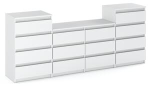 STIV Möbel | Komoda se 14 zásuvkami (4+6+4) | Bílý Mat | 220 cm | moderní & bez úchyt | Lonice & Obývací pokoj