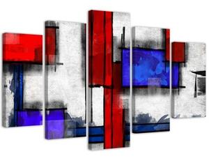 Obraz na plátně pětidílný Abstrakce Modrá Červená - 200x100 cm