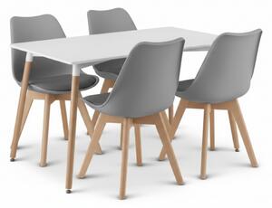 Jídelní set 1 + 4, bílý stůl ADRIA 120x80 cm + světle šedá židle BALI MARK s bukovými nohami