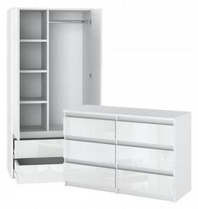 Komoda a atní skí | Bílý mat a vysoký lesk | 6 zásuvek | Moderní set do lonice obývacího pokoje