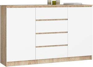 BDW, komoda se 4 zásuvkami, 160x40x99 cm, K160, dub Sonoma / bílá