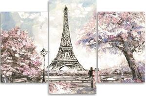 Obraz na plátně třídílný Eiffelova věž Paříž růžová malovaná - 60x40 cm