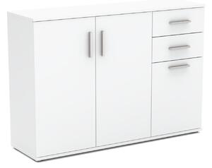 STIV Möbel | Komoda 120x35x85 cm Bílá Mat | 3 dvíka, 3 police a 2 zásuvky | Obývací pokoj, lonice, pedsí