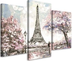 Obraz na plátně třídílný Eiffelova věž Paříž růžová malovaná - 90x60 cm