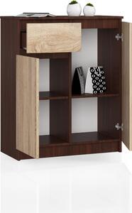 BDW, komoda s 1 zásuvkou a 2 dvíky, 80x99x40 cm, píborník, wenge - dub Sonoma