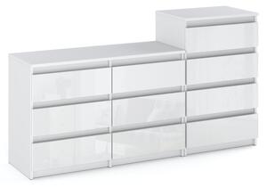STIV Möbel | Komoda s 10 zásuvkami (6+4) | Bílý Mat / Bílý Lesk | 160 cm | moderní & bez úchyt | Lonice & Obývací pokoj