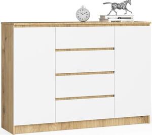 BDW, komoda se 4 zásuvkami, 139x40x99 cm, K140, dub Artisan / bílá