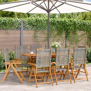 Skládací polohovací křesla 8 ks, šedý polyratan a masivní dřevo 3214525