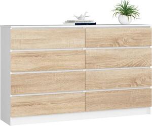 BDW, komoda s 8 zásuvkami, 160x40x99 cm, K160, bílá / dub sonoma