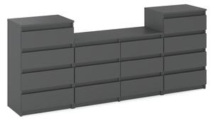 STIV Möbel | Komoda se 14 zásuvkami (4+6+4) | edý Mat | 220 cm | moderní & bez úchytek | Lonice & Obývací pokoj