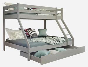 Patrová postel Mike pro 3, šedá, 90x200 cm