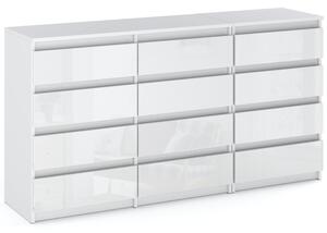 STIV Möbel | Komoda s 12 zásuvkami (8+4) | Bílý Mat / Bílý Lesk | 180 cm | moderní & bez úchytek | Lonice & Obývací pokoj