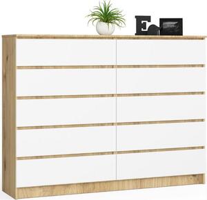 BDW, komoda s 10 zásuvkami, 160 × 40 × 121 cm, K160, dub Artisan / bílá
