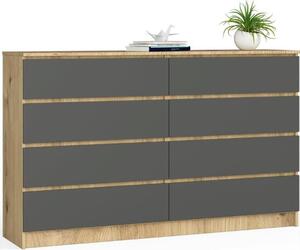 BDW, komoda s 8 zásuvkami, 160x40x99 cm, K160, dub Artisan / edá