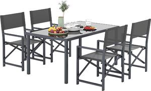 Outsunny sedací souprava 5dílný jídelní set ocelový pro 4 osoby jídelní stl se 4 skládacími idlemi na terasu, balkon edý